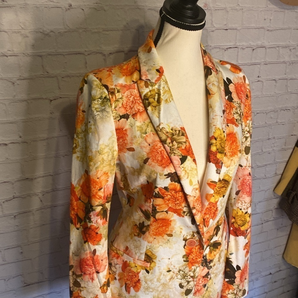 Zara Cotton pique Fall Colours Lined Blazer One Button Closure Size S - Picture 4 of 17